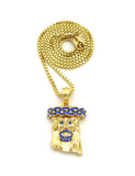 Colored Stone Stud Jesus Face Pendant with Chain Necklace