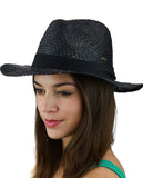 C.C Women's Raffia Straw Weaved Panama Sun Hat with Ribbon Trim