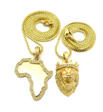 Africa Mirror Pendant Set w/ 2mm 24" & 30" Box Chain Necklace in Gold-Tone