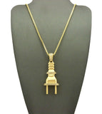 Polished Stud Power Plug Pendant with Chain Necklace