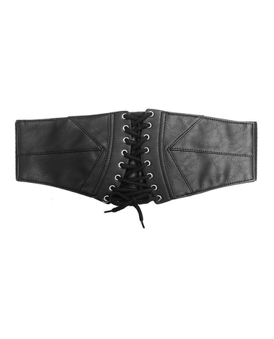 NYFASHION101 Women's Black Faux Leather Lace-Up Corset Stretch Waist Belt