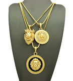 Lion Head Trio Pendant Set with Gold-Tone Box Chain Necklaces