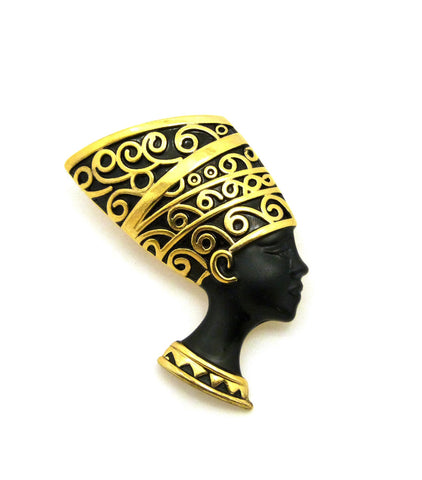 Polished Gold-Tone Egyptian Pendant Brooch Pin