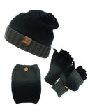 NYfashion101 Exclusive 3 Piece Two Tone Boot Cuff, Beanie & Mitten Set