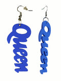 Women's Afrocentric African Text Wood Dangle Pierced Earrings, Queen