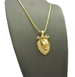 Stone Stud King Lion Pendant with Chain Necklace