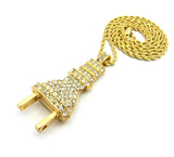 Stone Stud Large Power Plug Pendant Necklace, Gold-Tone