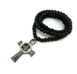 Veritas Aequitas Truth & Justice Cross Pendant w/ 8mm 36" Wood Bead Necklace