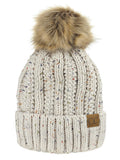C.C Thick Cable Knit Faux Fuzzy Fur Pom Fleece Lined Skull Cap Cuff Beanie