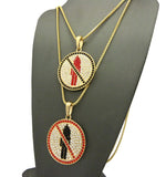 Colored Stone Border Rapper Music Video Monster Logo Pendant Set w/ Box Chain Necklaces in Gold-Tone