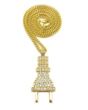 Stone Stud Large Power Plug Pendant Necklace, Gold-Tone