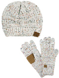 C.C Colorful Confetti Cable Knit Beanie and Anti-Slip Touchscreen Gloves Set