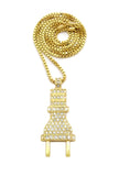 Stone Stud Body Power Plug Pendant with Chain Necklace