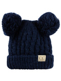 C.C Kids' Children's Cable Knit Double Ear Pom Cuffed Beanie Cap Hat