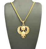 Polished Extended Wing Scarab Beetle Pendant w/ 24" Chain Necklace in Gold-Tone