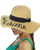 C.C Women's Paper Weaved Beach Time Embroidered Quote Floppy Brim Sun Hat