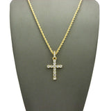 Round Stone Stud Single Row Cross Pendant  Chain Necklace, Gold-Tone