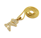 Unisex Stone Stud Tilted Crown Letter Initial Micro Pendant 2mm Box Chain Necklace, 20", K