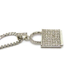 Stone Stud Padlock Pendant w/ 3mm 24" Cuban Chain Necklace
