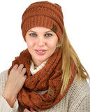 C.C Colorful Confetti BeanieTail Messy High Bun Cable Knit Beanie and Infinity Loop Scarf Set