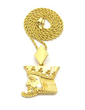 Polished Poker King pendant w/2mm 24" Rope Chain Necklace