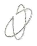 Women's Single Row Rhinestone Criss Cross Cuff Bracelet in Silver-Tone