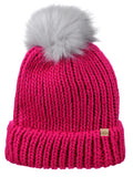 D&Y Bright Colored Chunky Knit Cuffed Style Beanie with Faux Fur Pom Finish Skull Cap