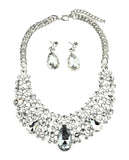 Dangling Teardrop and Marquise Clear Stone Crescent Necklace and Earrings Set in Silver-Tone
