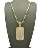 Stone Stud All Over Dog Tag Pendant w/ Chain Necklace