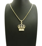 Stone Stud Hollow Royal Crown Pendant with 2mm 24" Box Chain Necklace