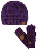 C.C Colorful Confetti Cable Knit Beanie and Anti-Slip Touchscreen Gloves Set