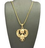 Polished Extended Wing Scarab Beetle Pendant w/ 24" Chain Necklace in Gold-Tone