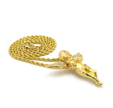 Stone Stud Extended Wing Praying Angel Pendant w/ Chain Necklace