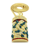 Colored Stone Stud Pill Bottle pendant w/4mm 36" Franco Chain, Gold-Tone