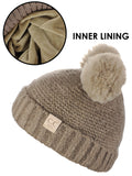 C.C Kids' Children's Double Ear Soft Pom Fuzzy Lined Cuff Beanie Cap