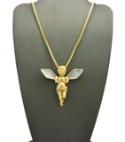 Dusted Extended Wing Pray Angel Pendant w/ Chain Necklace