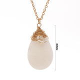 Women's Wired Flat Oval Stone Pendant Necklace and Earrings Set