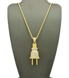 Stud All Over Power Plug Pendant with Chain Necklace