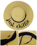 C.C Women's Paper Weaved Beach Time Embroidered Quote Floppy Brim Sun Hat