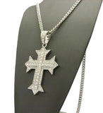 Stone Stud Simple Cross on Heraldic Cross Pendant w/6mm 36" Cuban Chain Necklace, Silver-Tone