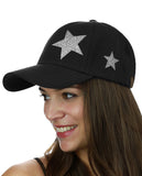 C.C Women's Glitter Star Cut Design Cotton Adjustable Precurved Baseball Cap Hat