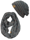 C.C Soft Stretch Colorful Confetti Cable Knit Beanie and Infinity Loop Scarf Set