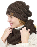 C.C Unisex Soft Stretch Chunky Cable Knit Beanie and Infinity Loop Scarf Set