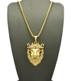 Stone Stud Crown King Lion Head Pendant w/ Chain Necklace