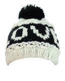 NYfashion101 Two Tone Handmade Love Knitted Short Pom Pom Beanie Hat