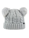 D&Y Warm Cable Knit Beanie With Double Pompom & Sherpa Lining