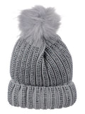 D&Y Warm Knit Cuffed Beanie With Studs And Faux Fur Pom