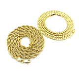 Unisex Hip-Hop Style 6mm 30" Rope Chain and Miami Cuban Chain Necklaces in Gold-Tone