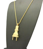 Gold-Tone Polished Power Plug Pendant with Chain Necklace