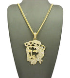 Stone Stud Hollow Jesus Face Pendant w/Chain Necklace, Gold-Tone